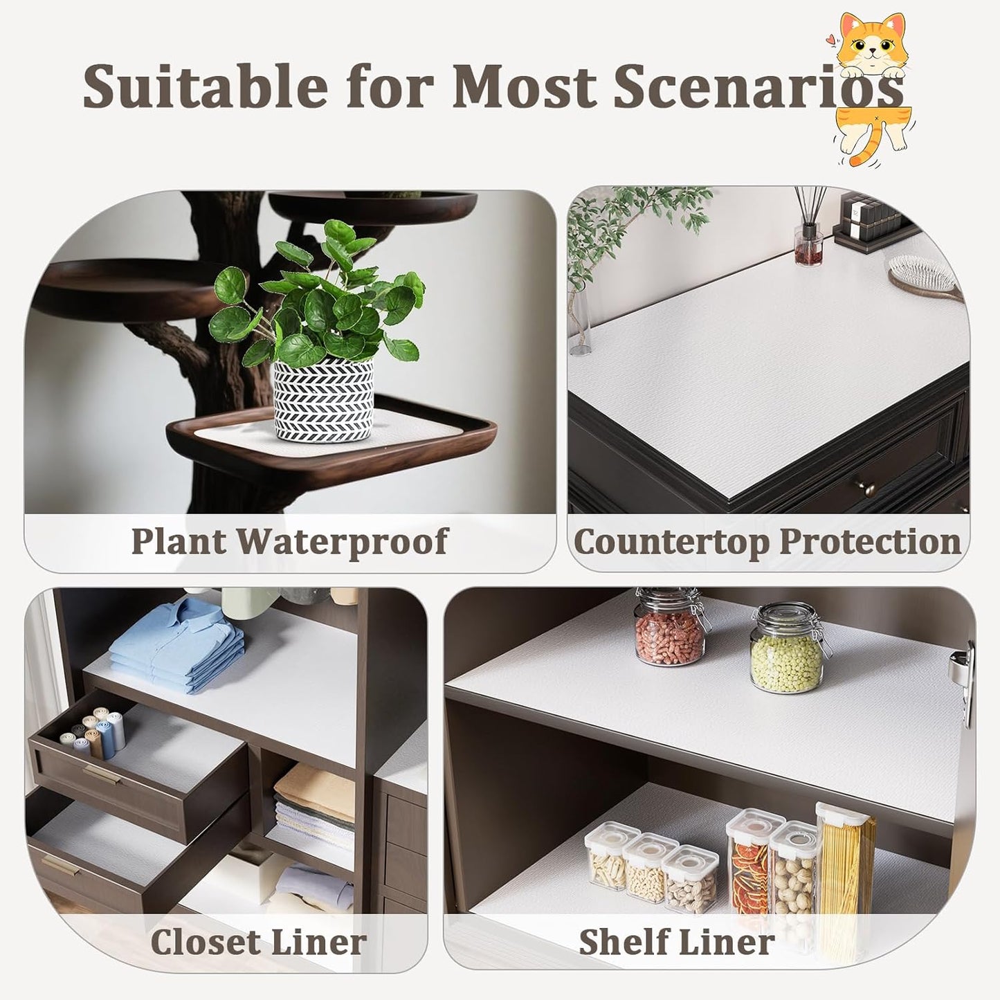 Shelf Liner for Kitchen Cabinets 12" x 360" Non-Adhesive Non-Slip Drawer Liners for Dresser, Waterproof Washable Paper, Durable Protector Mat for Pantry Shelves Cupboards, White