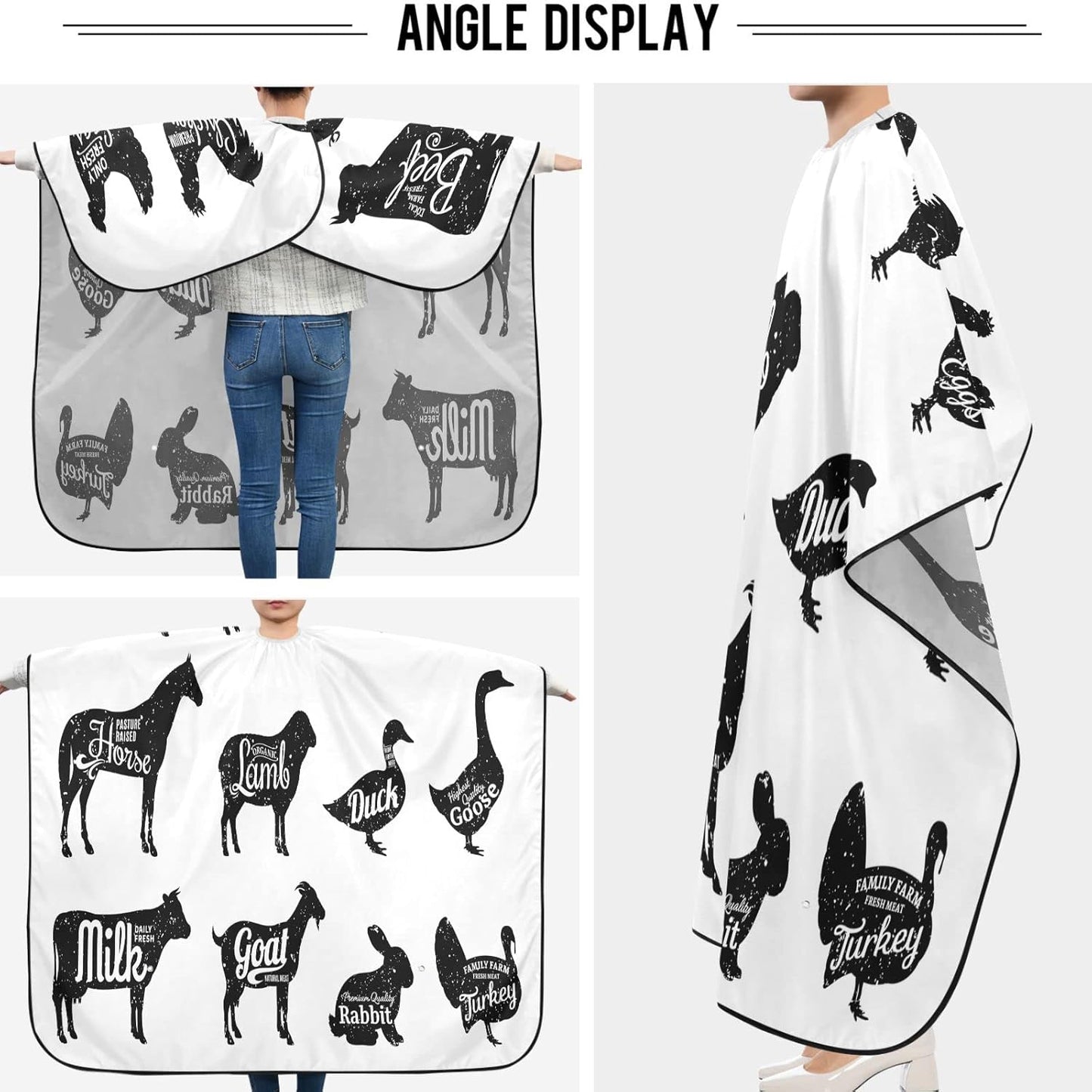 visesunny Barber Cape Farm Animal Polyester Hair Cutting Salon Cape Apron Anti-Static Haircut Water-Resistant Shaving Cloth Beard Shaving Bib Hairdressing Cape