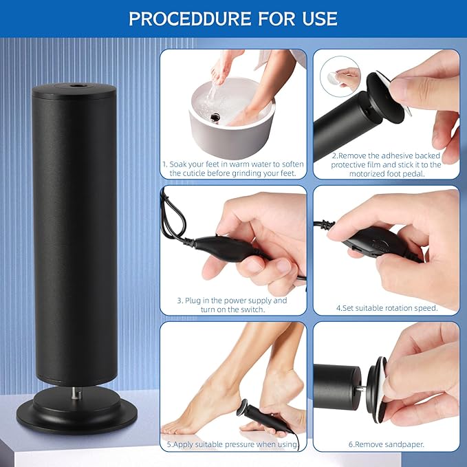 Dermave Electric Foot Callus Remover, Electric Foot Callus Remover, Callus Remover for Feet - Foot Filer with 60pcs Sanding Discs for Dead Cracked Skin, Men/Women (Black)