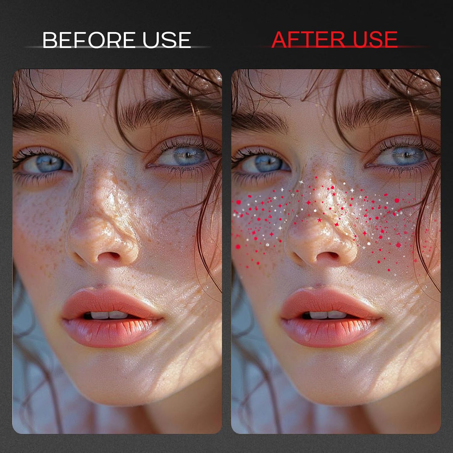 10 Pcs Red-Silver Dual-tone Glitter Freckles, Double Colors Glitter Freckles Face Tattoo, Waterproof Face Sparkle Freckles, Long-lasting 48h Freckles Special for Christmas