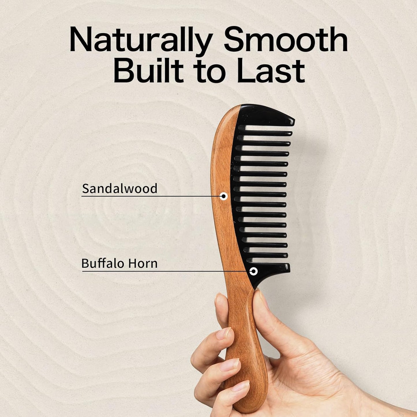 Onedor Buffalo Horn Handmade 100% Natural Green Sandalwood Hair Comb - Anti-Static Sandalwood Scent Natural Hair Detangler Wooden Comb (Wide Tooth)