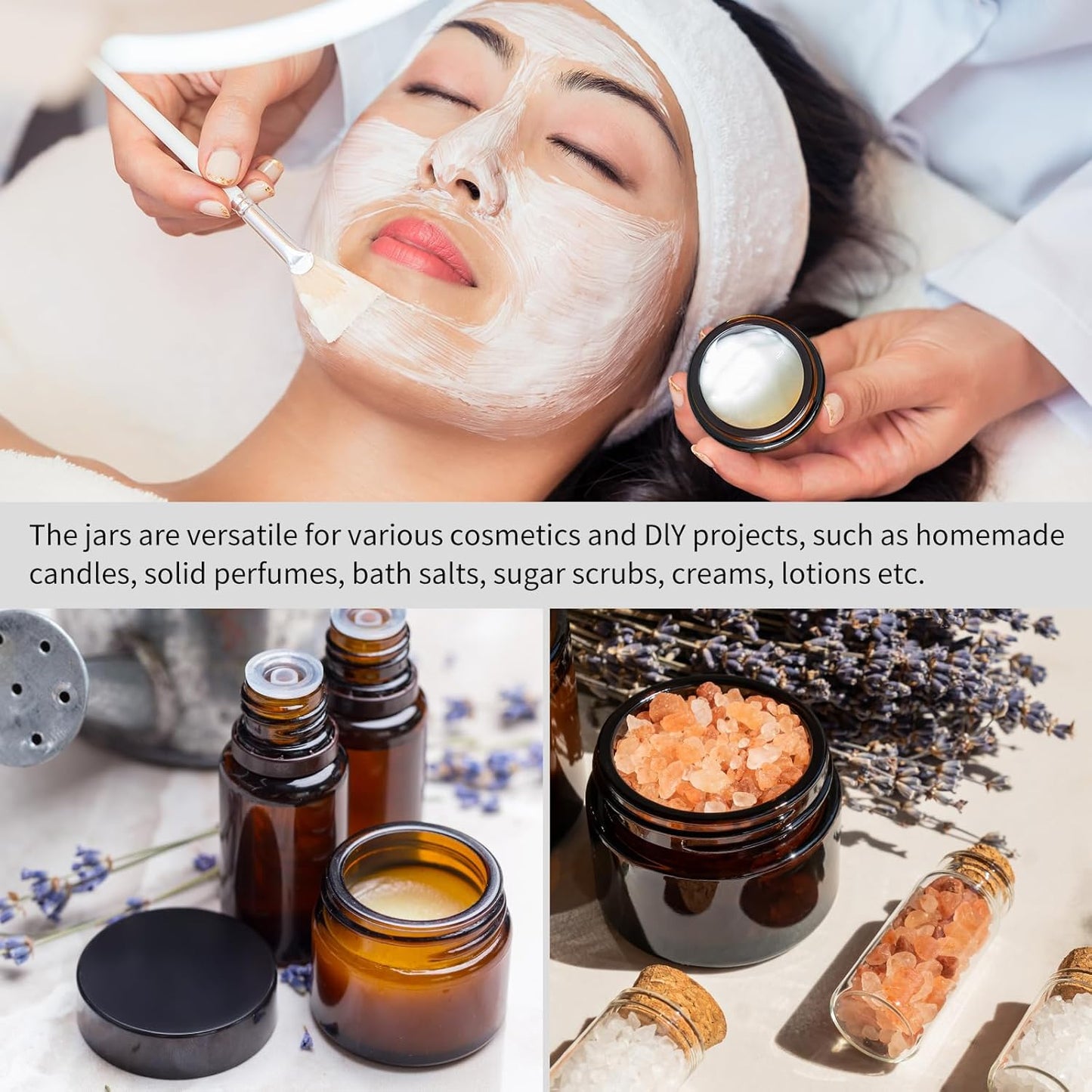 KEYWING 4oz Amber Glass Jars with Black Lids, 48 Pack Empty Cosmetic Containers Small Glass Jars with Inner Liners for Creams, Lotions, Ointments and Powders