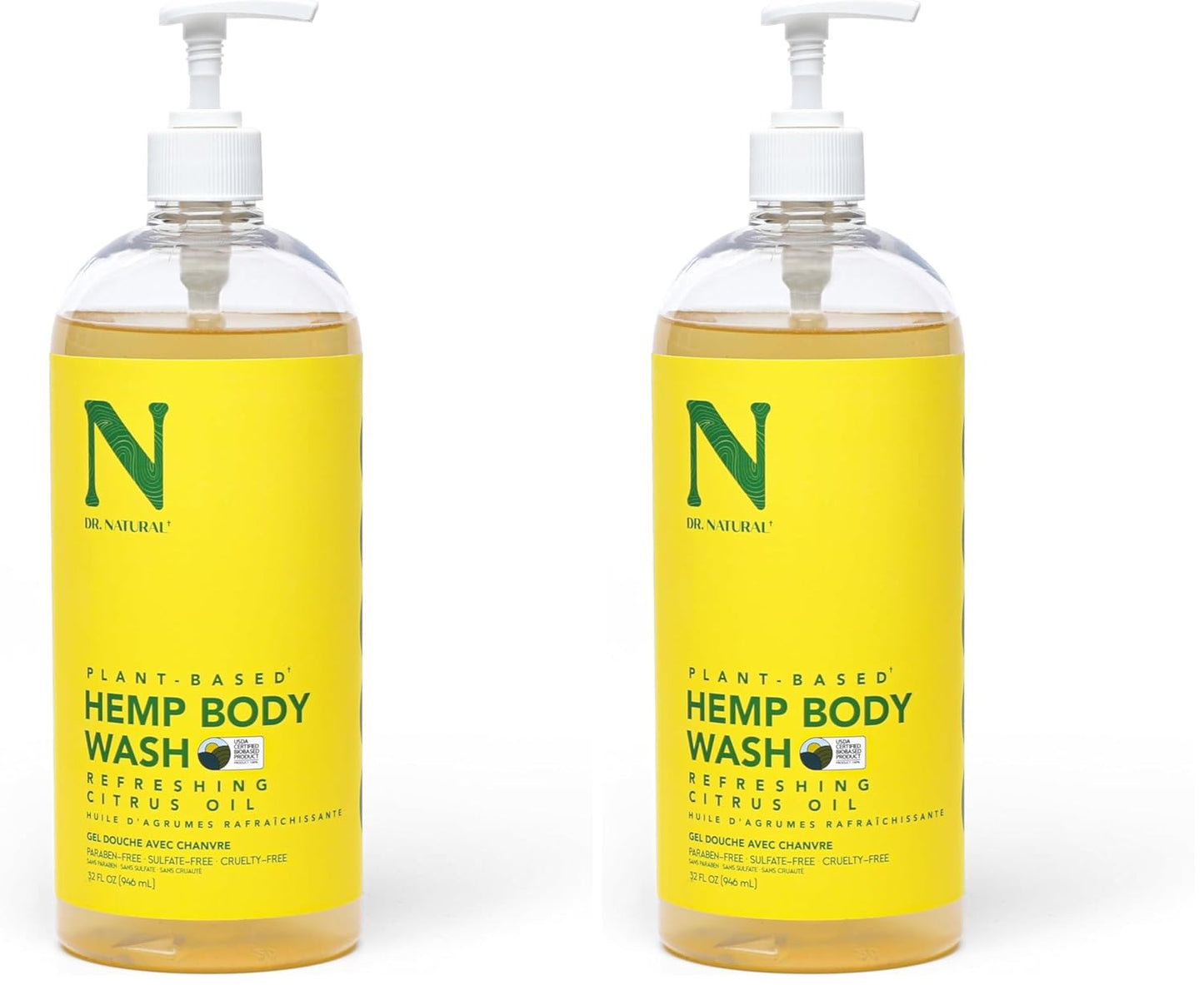 Dr. Natural Hemp Body Wash, Citrus, 32 oz - Pure Plant-Based Body Wash - Deep Cleansing and Moisturizing with Organic Shea Butter - Enriched with Hemp Seed Oil - Suitable for Sensitive Skin