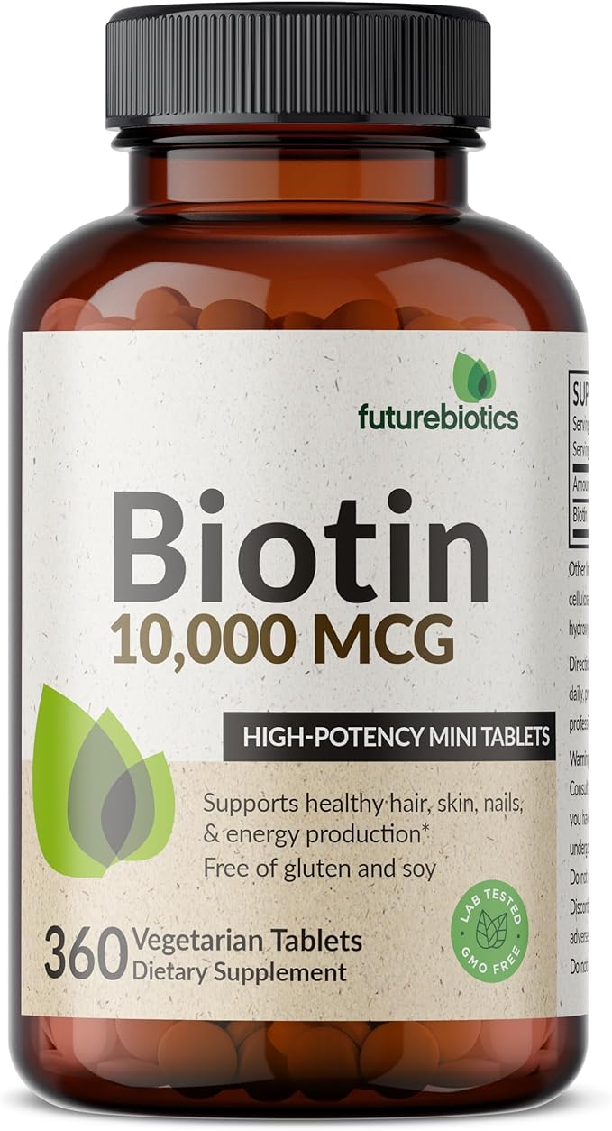 Futurebiotics Biotin 10,000 MCG High Potency Tablets Supports Healthy Hair, Skin & Nails & Energy Production, Non-GMO, 360 Vegetarian Tablets