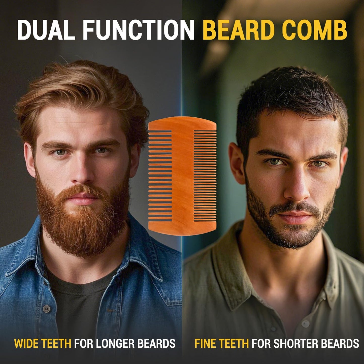 MEGAN Men's Beard Brush and Comb Gift Set - Natural Boar Bristle Brush and Double sided Wooden Beard Comb, Beard Beauty and Styling Care Tool Anti static - Comes with Travel Bag