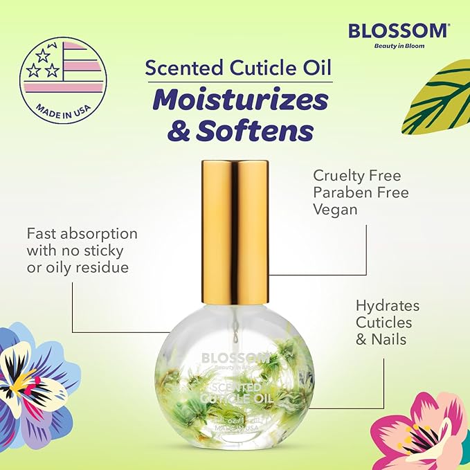 Blossom Cuticle Oil for Nails, Hydrating, Moisturizing, Gourmand Scented Nail Oil Cuticle Care, Infused with Real Flowers, Made in USA, 0.5 fl. oz, Matcha