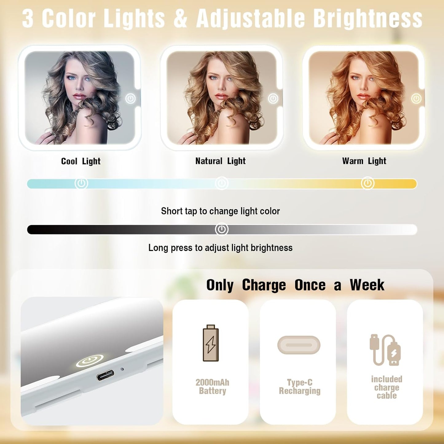 Makeup Bag with Removable Lighted Mirror, Travel Make up Bag with Lights Portable Makeup Case Organizer with Mirror 360° Adjustable Angle, Partitionable Cosmetic Bag Accessories Makeup Train Case Gift