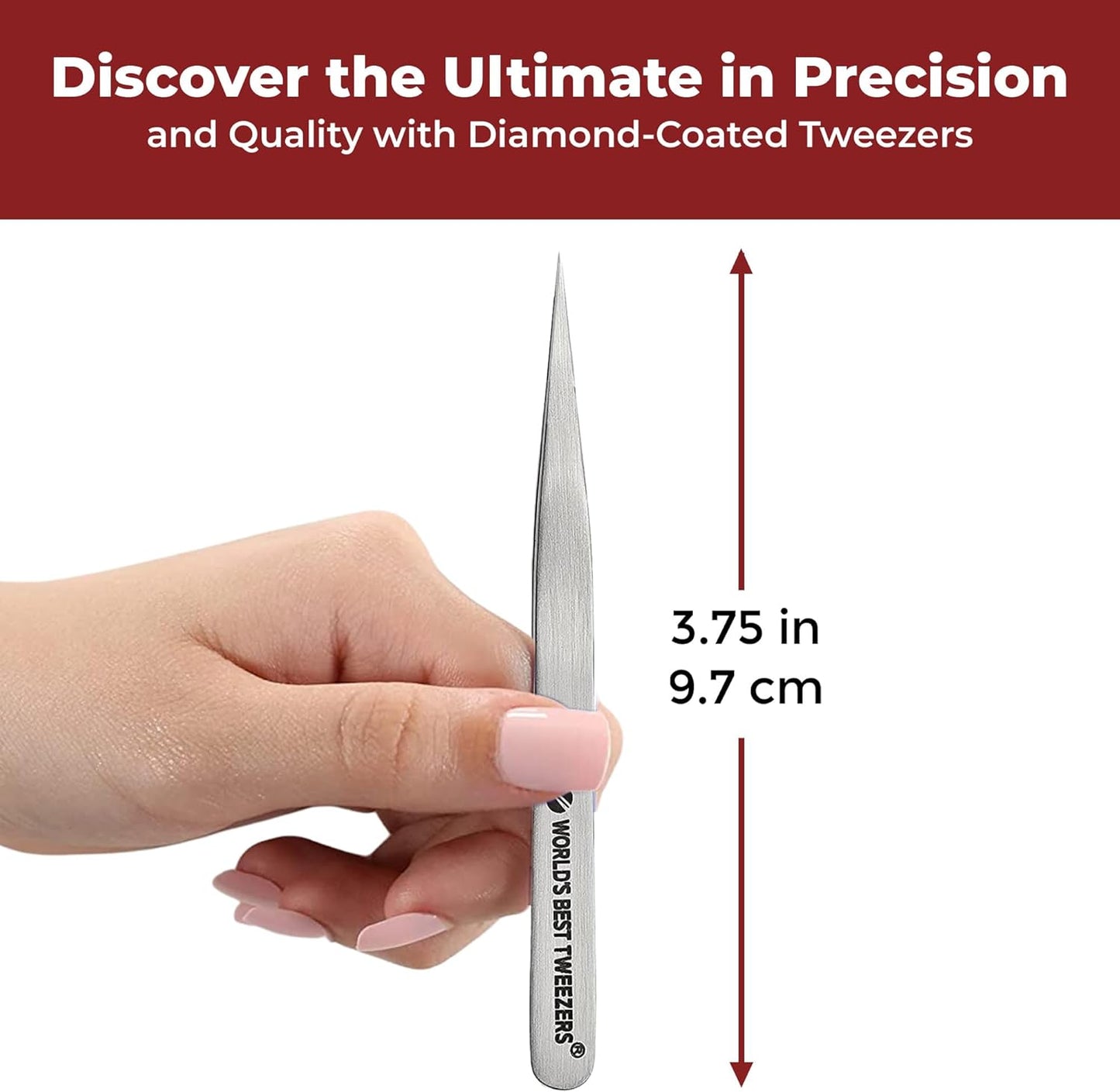 World's Best Tweezers Splinter Out Needle Nose Tweezers - High Precision Fine Point Stainless Steel for Ingrown Hair, Ticks, Glass Removal - Diamond Tip Professional Tool for Face & Eyebrows