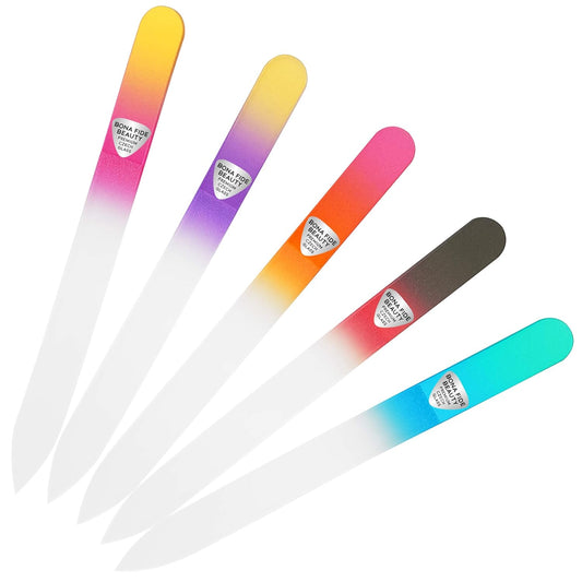 Bona Fide Beauty Czech Glass File Set - 5 Piece Crystal Nail Files (Multicolor). Reusable Bulk Nail Files from The EU.