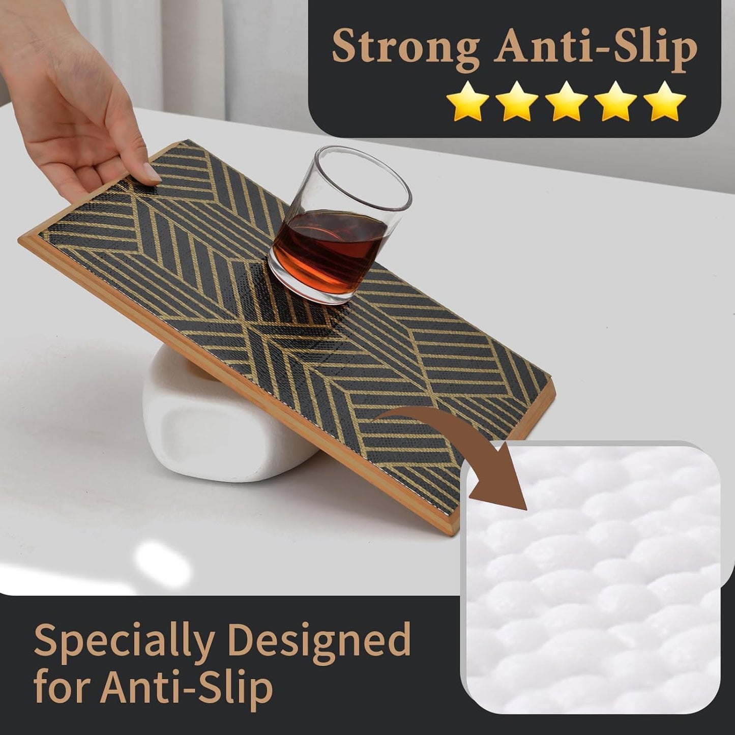 Shelf Liners for Kitchen Cabinets 17in x 20FT, Non Adhesive Cabinet Liner Strong Non-Slip Black Gold Geometric Drawer Liner, Easy to Clean for Shelf, Cabinet with Knife and Tape Measure