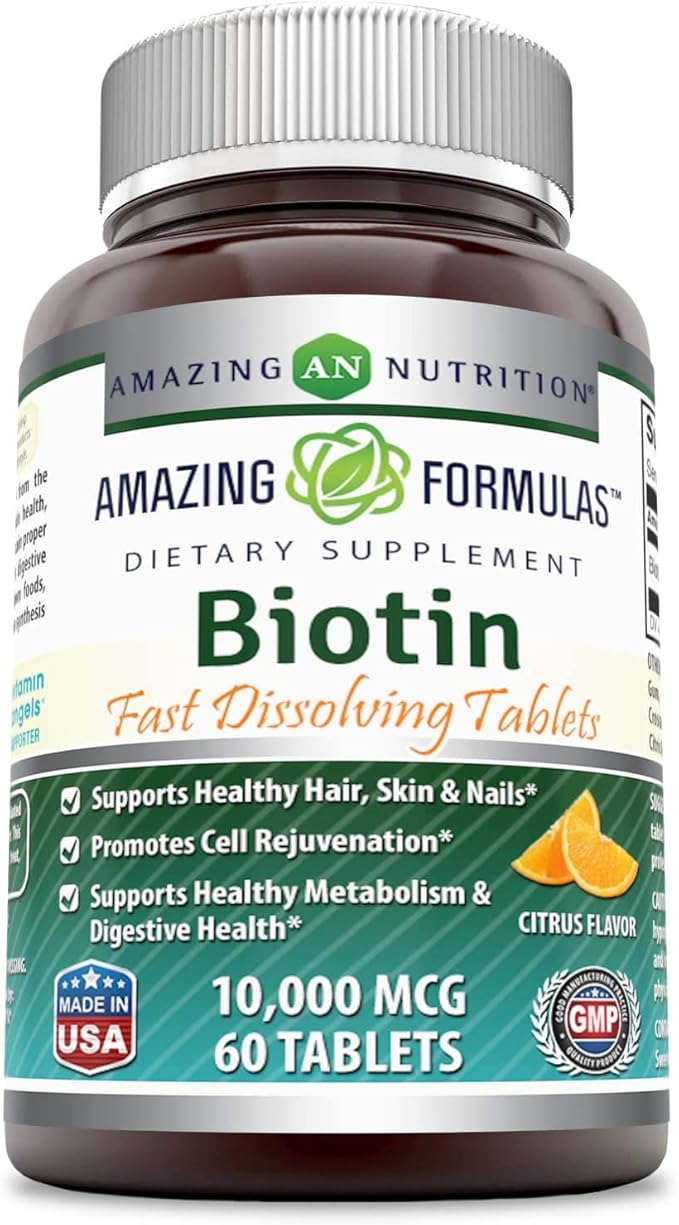 Amazing Formulas Biotin Fast Dissolving 10000MCG 60 Tablets Supplement | Citrus Flavor | Non-GMO | Gluten Free | Made in USA