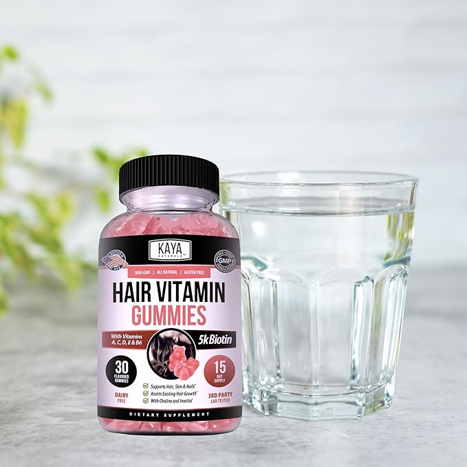 Kaya Naturals Hair Growth Gummies - Biotin 5000mcg Vitamins for Healthy Hair, Skin, and Nails - Beauty Supplement for Women or Men - 30 Count - Blueberry Flavor