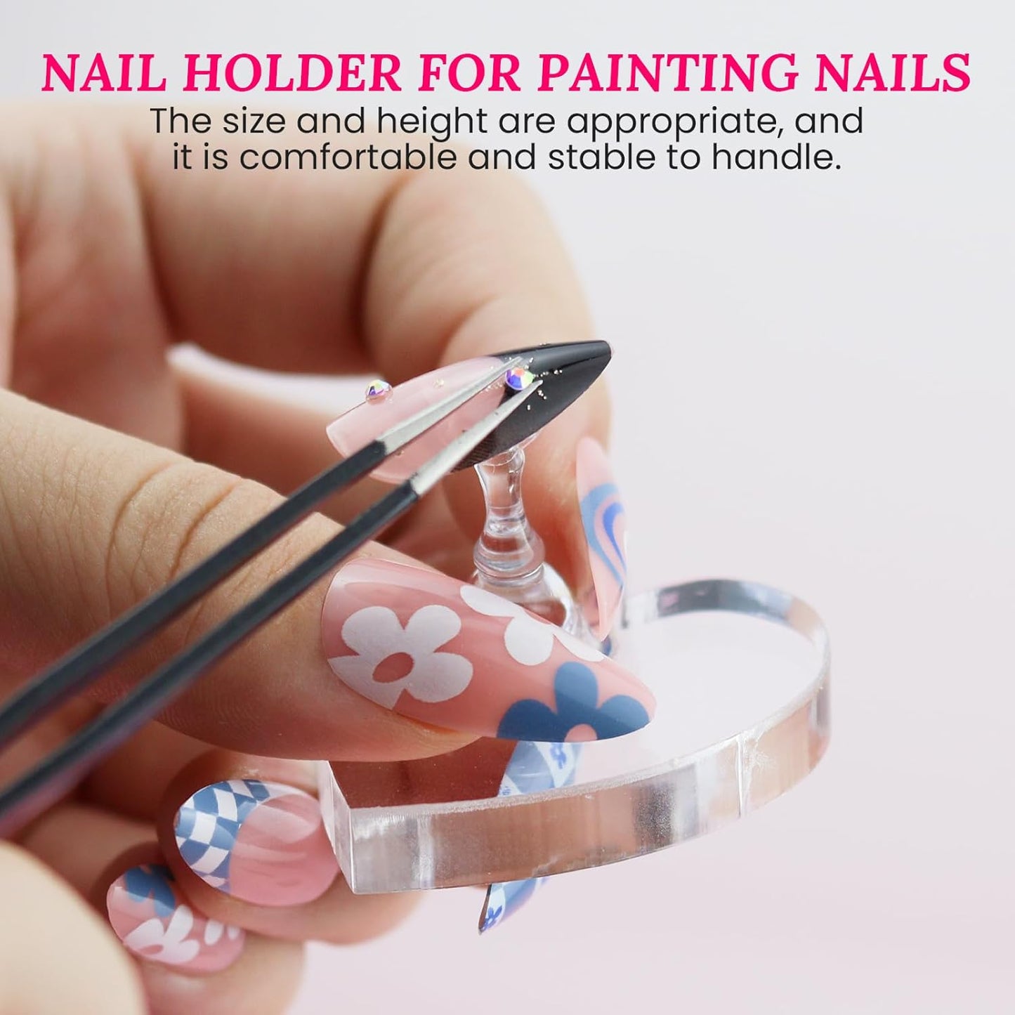 Nail Stand For Press On Acrylic Strong Magnetic Nail Holder Kit For Painting Nails Tip Arts Display With 200PCS Double-Sided Tape And 1 Heart Shaped Acrylic Magnetic Presson Stands Nail Art Supplies