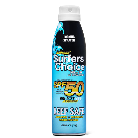 H2Ocean Surfers Choice SPF 50 Spray - Quick-Drying Sunscreen Spray for Tattoo Aftercare & UV Protection - Reef-Safe Sun Protection for All Ages - 6 oz