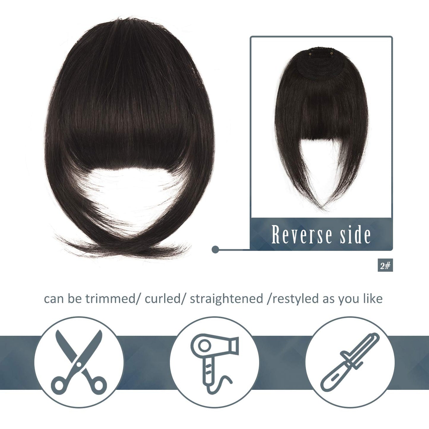 BARSDAR Clip in Human Hair Bangs - 100% Real Human Hair Clip in Bangs for Women - Dark Brown French Bangs Fringe with Temples Real Hair Bangs Extensions Hairpieces - Dark Brown