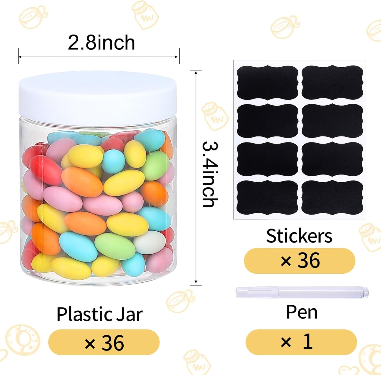 36PCS 8OZ Plastic Jars with Screw On Lids, Labels Refillable Empty Round Slime Containers for Storing Dry Food, Honey Jam, Cream, Butter, Lotion (White)
