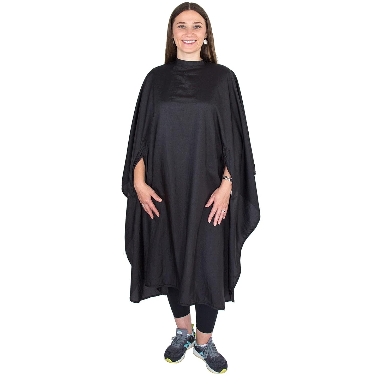 Hair Cutting Cape with Armholes - Professional 100% Nylon Black Salon Cape - Lightweight, Water-Resistant Hairdresser Smock for Cutting, Coloring, and Styling - Comfortable Gown for Salon or Home