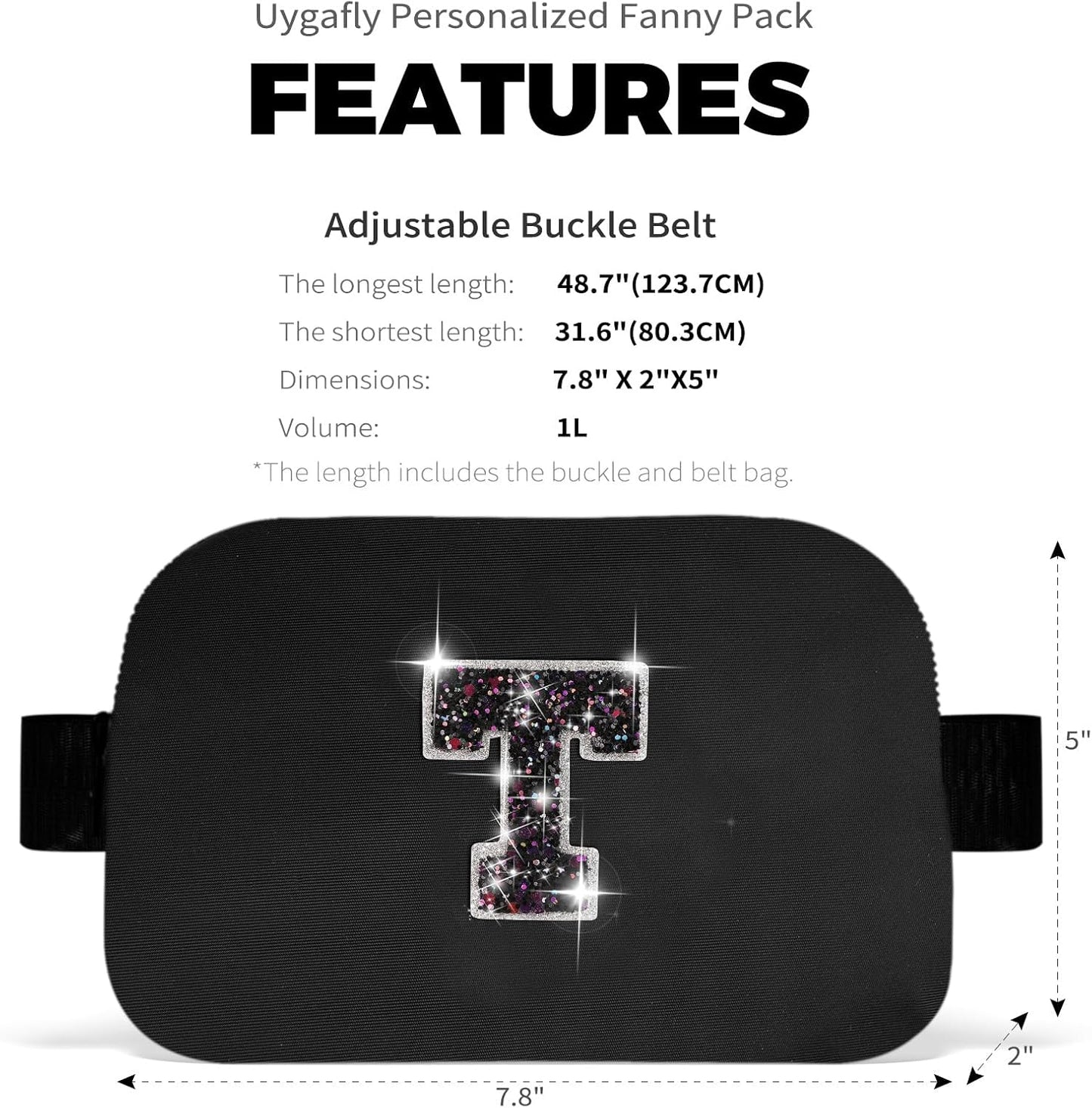 Gifts for Girls & Kids - Birthday Gifts for Daughter & Sister, Essentials for Her, Travel Essentials, Cute Teen Trendy Stuff Waist Packs Belt Bag Crossbody Bag | Black, Initial T