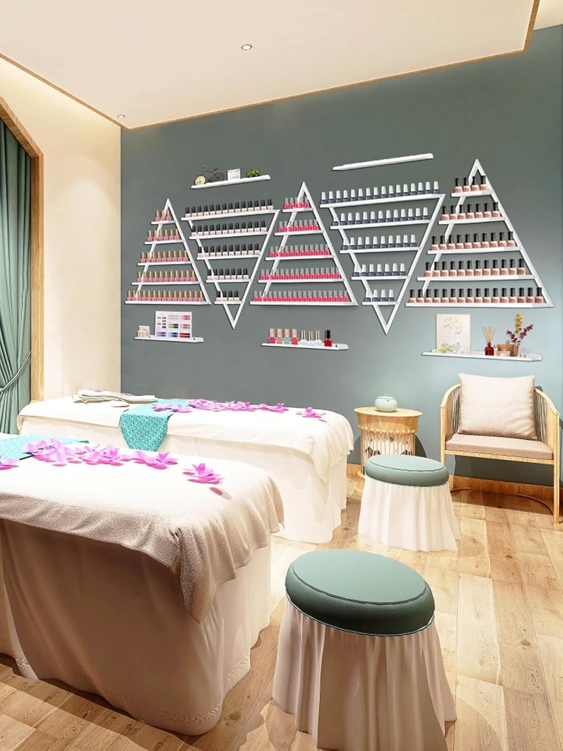 EBANKU 10PCS Nail Polish Racks 5 Tiers Nail Polish Shelf for Wall Triangular Display Rack Cosmetic Display Cases Lipstick Perfume Wall Shelf Essential Oil Organizers for Home Spa Nail Salon(White)