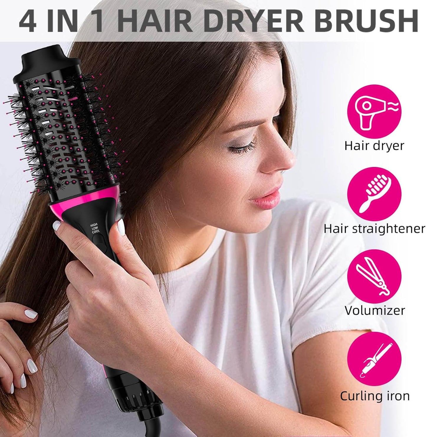 Plus 2.0 Dual Voltage Hair Dryer Brush with European Plug, Blow Dryer Brush for European Travel 125V - 240V One Step Hair Dryer and Styler Volumizer with Negative Ion Anti-frizz Styling Brush