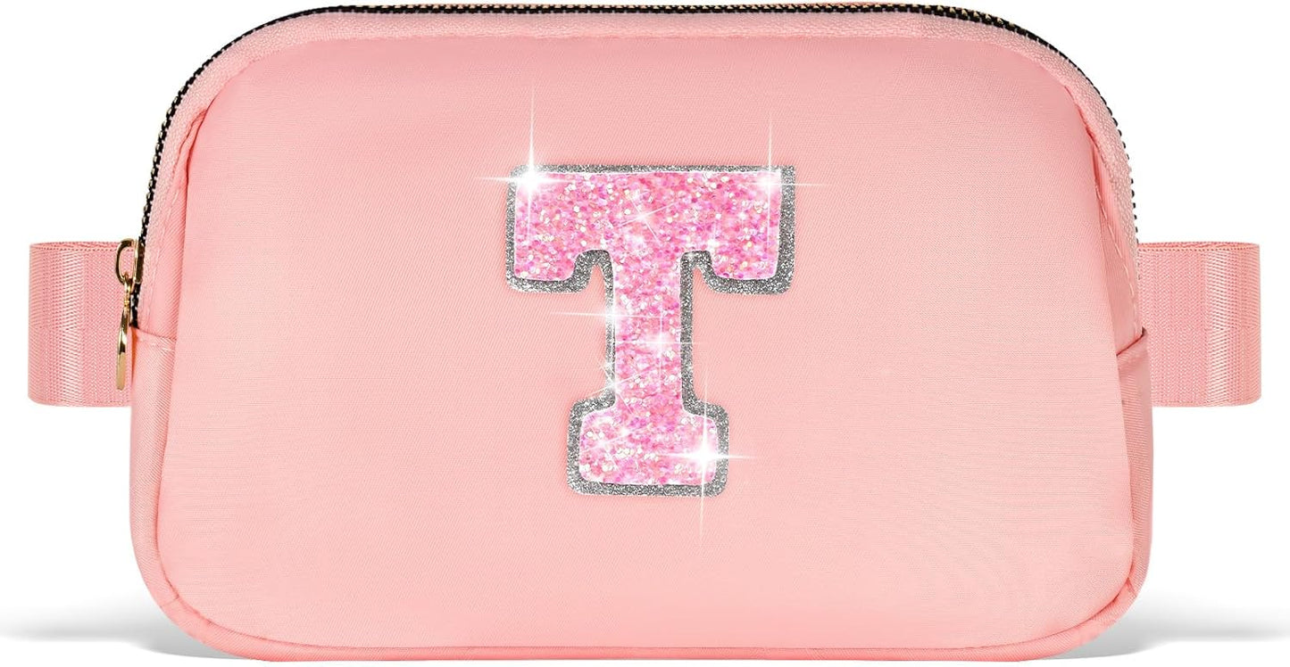 Gifts for Girls & Kids - Birthday Gifts for Daughter & Sister, Essentials for Her, Travel Essentials, Cute Teen Trendy Stuff Waist Packs Belt Bag Crossbody Bag | Peach, Initial T