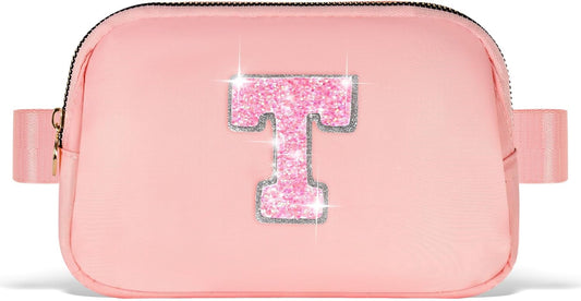 Gifts for Girls & Kids - Birthday Gifts for Daughter & Sister, Essentials for Her, Travel Essentials, Cute Teen Trendy Stuff Waist Packs Belt Bag Crossbody Bag | Peach, Initial T