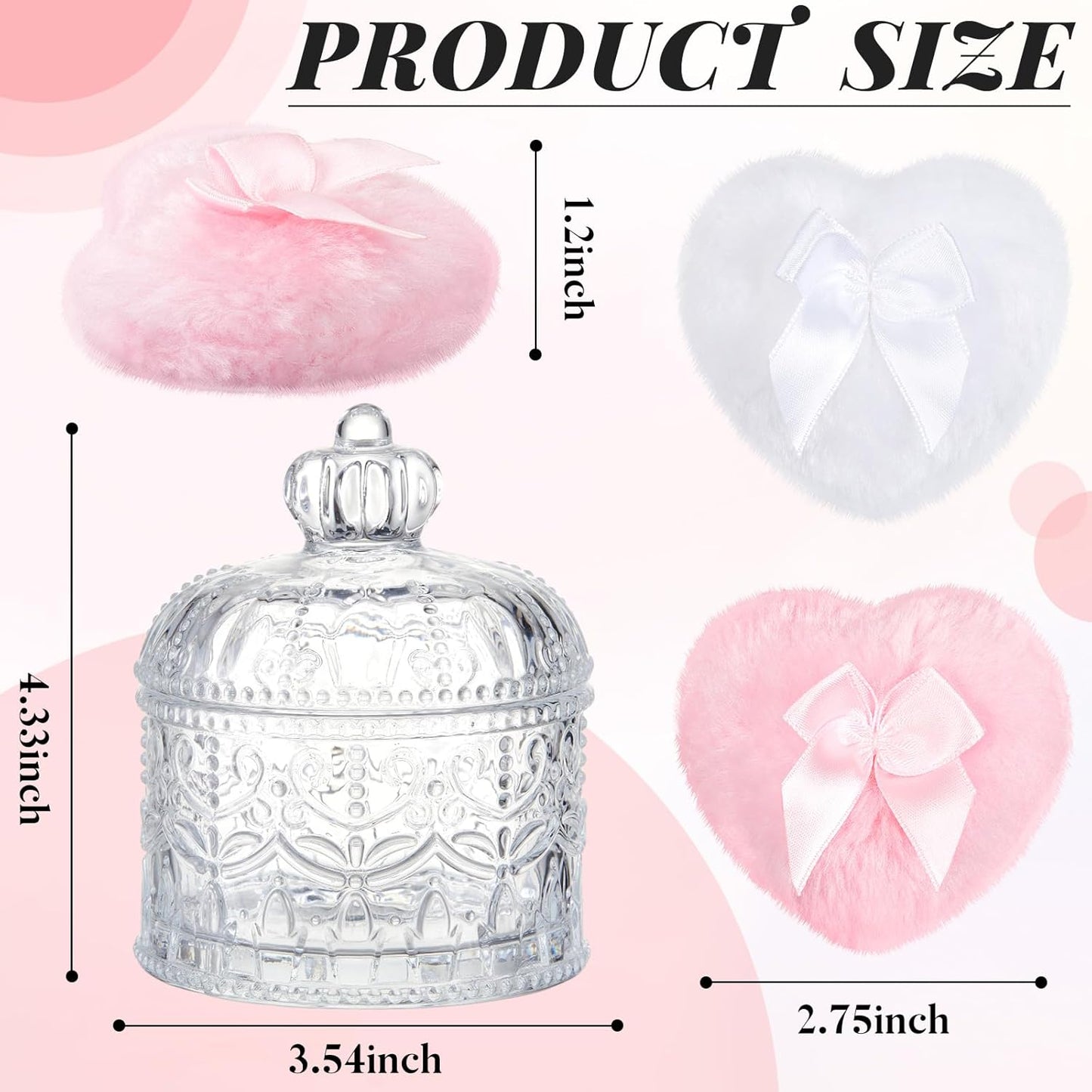 Tioncy 3 Pcs Large Body Powder Puff and Container Powder Container with Puff Crystal Case Soft Washable Reusable Velour Face Body Glitter Wet Dry Makeup(Crown,Clear)