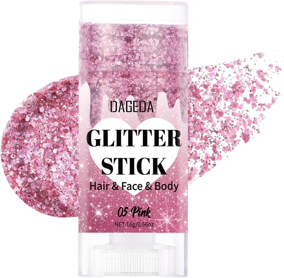 DAGEDA Pink Body Glitter Stick,Sparkly Face Glitter Makeup,Holographic Hair Glitters Mermaid Makeup Rave Outfits for Women, Shimmer Face Paint Stick Singer Concert Accessories