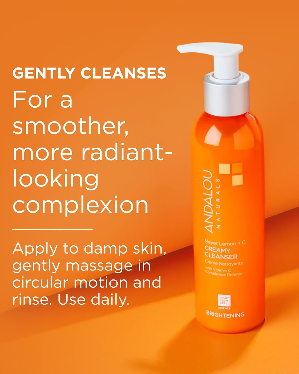 Andalou Naturals Brightening Meyer Lemon + Vitamin C Creamy Cleanser | Gentle Face Wash to Even Tone & Boost Glow | Aloe Vera & Natural Ingredients | For Dull Skin | 6 oz