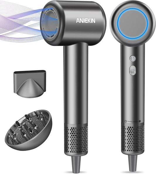 Hair Dryer, High-Speed Ionic Low Noise Blow Dryer for Fast Drying, Birthday Christmas Gifts for Women Men Mom Dad, Thermo-Control Quiet Compact Hair Blow Dryer for Travel Salon, Gray