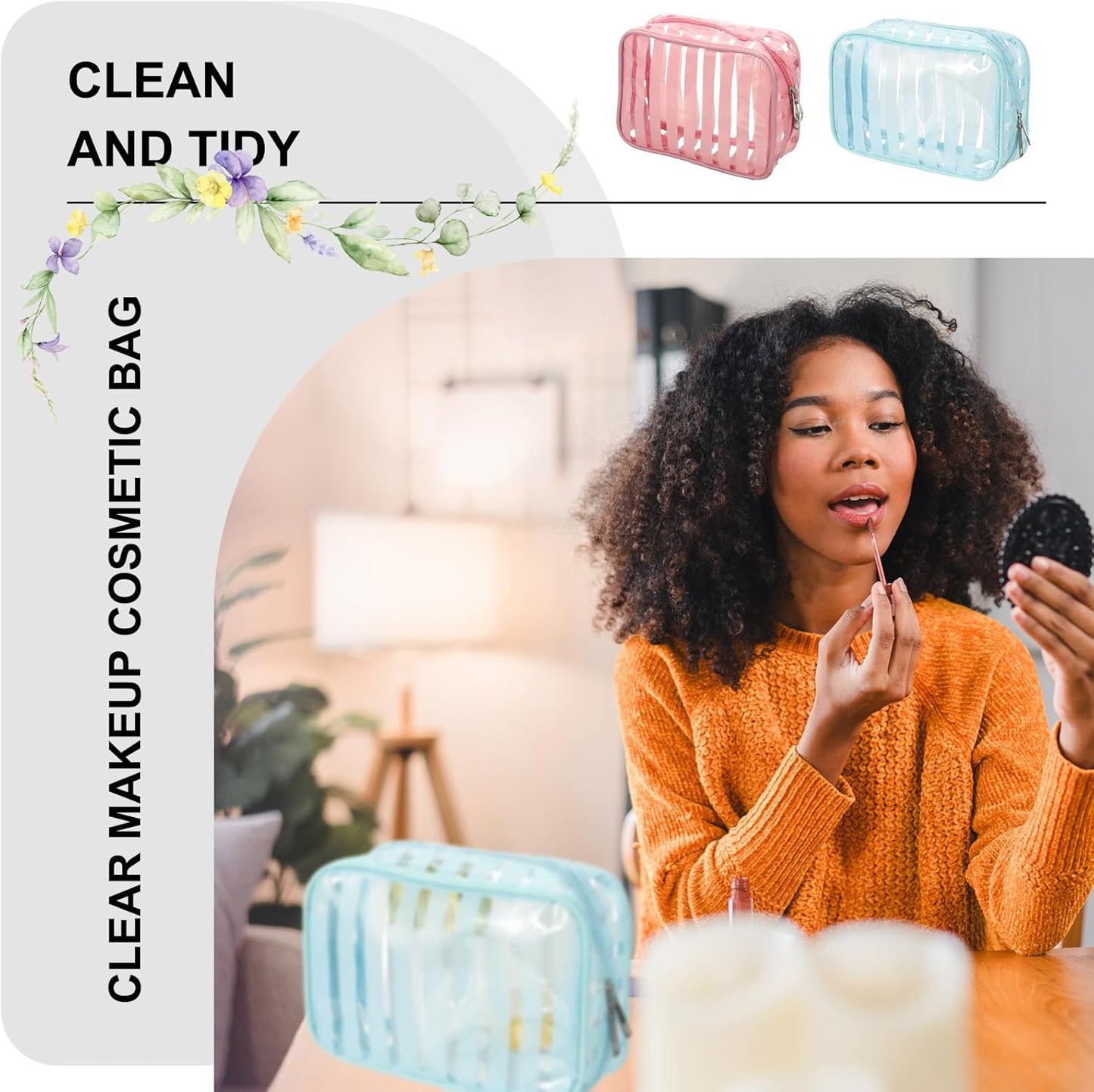 PATIKIL Clear Makeup Cosmetic Bag, 8.6"x4.7"x2.3" Transparent PVC Travel Toiletry Bag Waterproof Vinyl Organizer Makeup Pouch with Zipper for Women Men Airport Airline, Light Brown