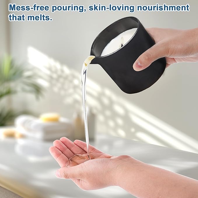 Soy Massage Oil Candle, 8.8OZ Low Temp Vanilla & Lavender Essential Oil in Frosted Black Glass, Moisturizing Body Massage Candle for Home & Spa