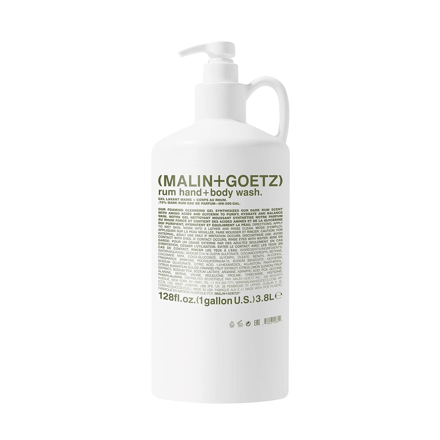 MALIN+GOETZ Hand + Body Wash | Gentle Foaming Cleanser with Botanical Extracts and Amino Acids | Hydrating, pH-Balanced, Unisex Scent | Vegan & Cruelty-Free (Rum, 128 Fl Oz)