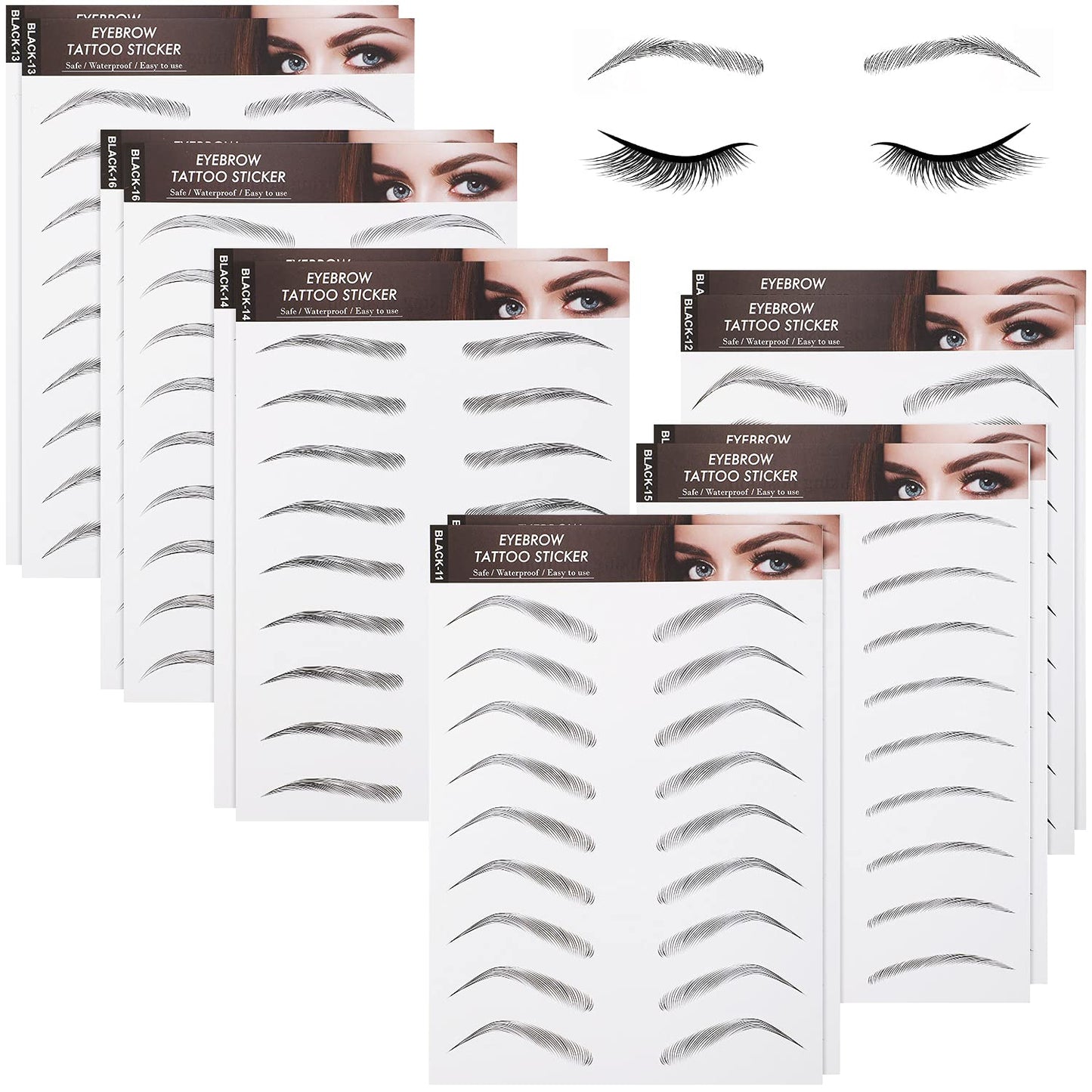 Maitys 12 Sheets 108 Pairs 4D Hair Like Waterproof Eyebrow Tattoos Stickers Temporary Transfer Brows Decal Peel off Fake Eyebrow Sticker Instant Authentic Brow Decal for Women(Lovely Style)