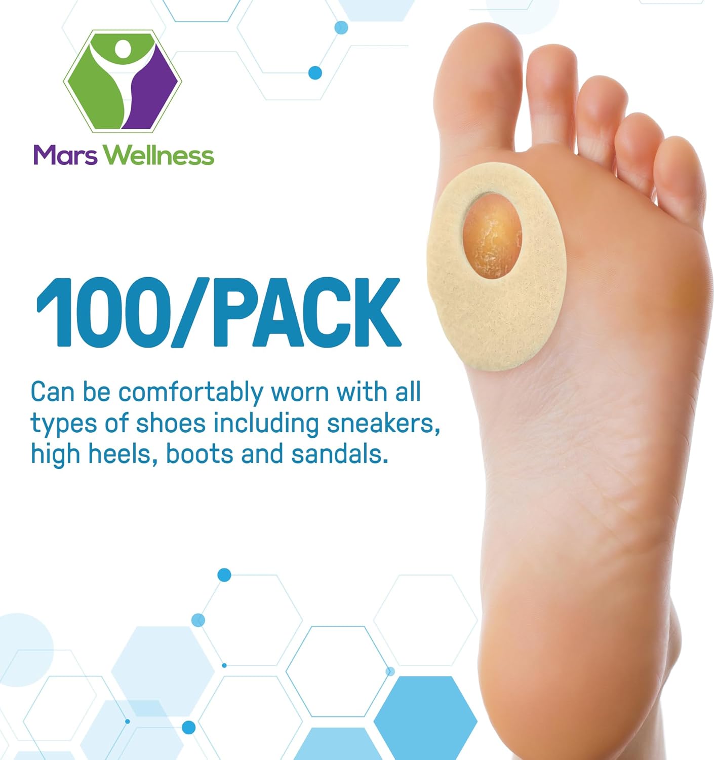 Oval Shaped Felt Callus Protective Pads - Adhesive Foot Pads That Surround Calluses from Rubbing On Shoes - 1/8" - 100 Pack