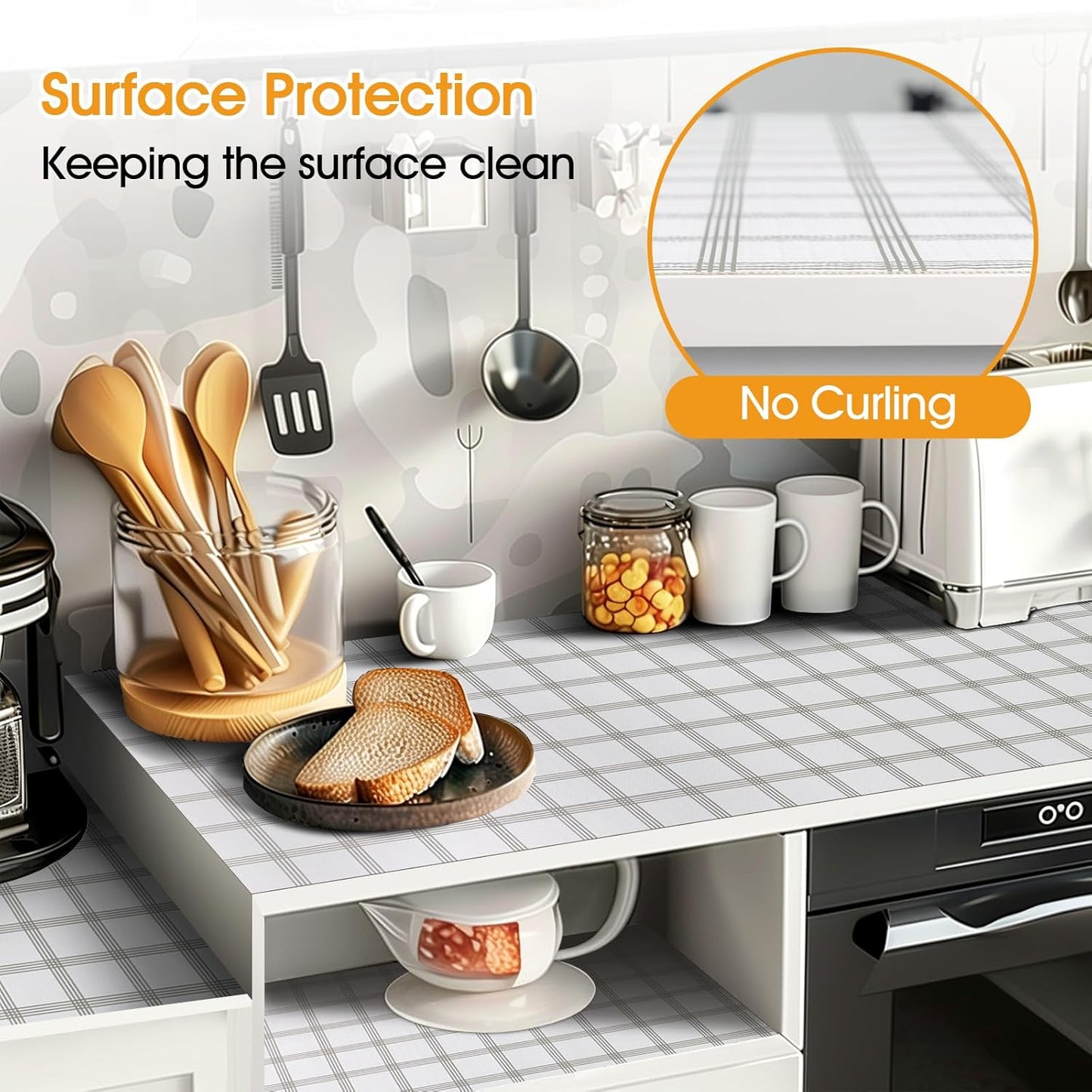 Shelf and Drawer Liner for Kitchen Cabinets Non-Adhesive, Strong Grip Non-Slip Thickened Cabinet Liners for Shelves, Waterproof Mats for Dresser Cupboard, White Square, 12 in x 10 Feet