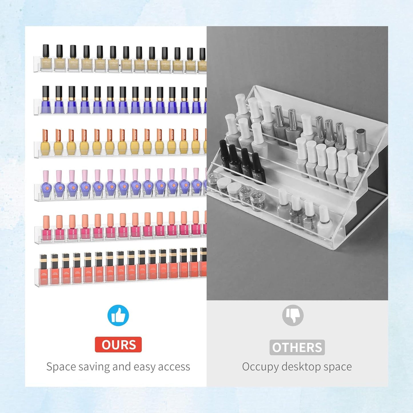 Nail Polish Rack Shelf for Wall, Clear Organizer Wall Mounted, 32 Inches Acrylic Shelf for 192 Bottles, 6 Pack