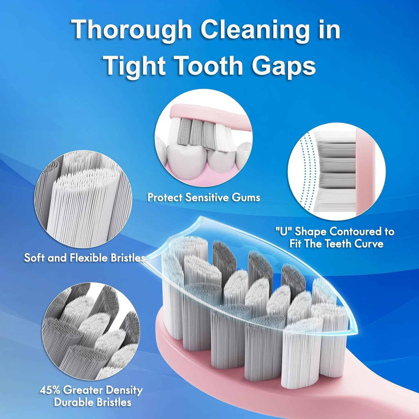 Sonic Electric Toothbrush for Adults & Kids, Rechargeable Electric Toothbrush with 10 Brush Heads & Travel Case, Teeth Whitening, Power Tooth Brush with Holder, Charge for 120 Days - Pink