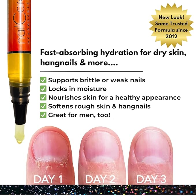 Cuticle Oil Pen for Nails - Nail Strengthener & Growth Oil and Serum for Damaged Nails, Hangnails w/Jojoba cuticle oil—Bali Mango Fragrance - Holographic Glitter Pens 4-Pack