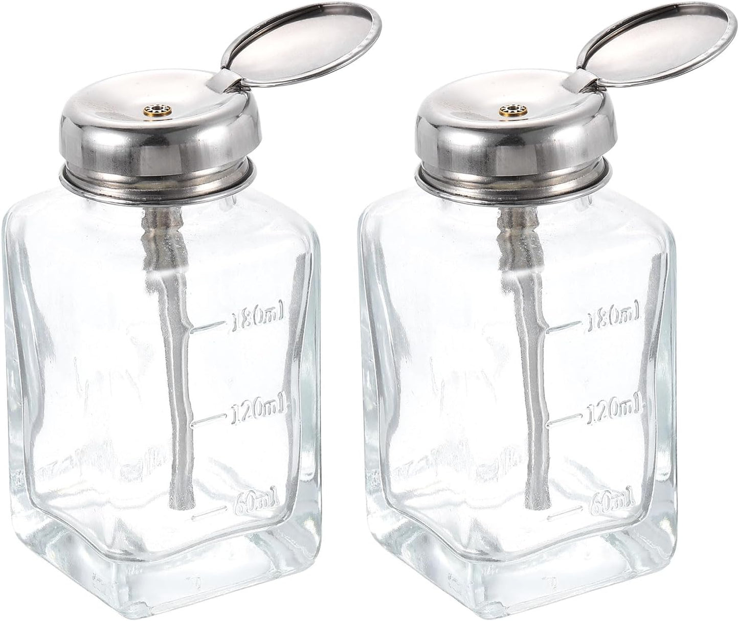 HARFINGTON 2pcs Solvent Alcohol Dispensers 180ml(6.1oz) Conical Push Down Liquid Dispenser Pump Bottle with Stainless Steel Tube and Copper Core for Acetone Polish Remover