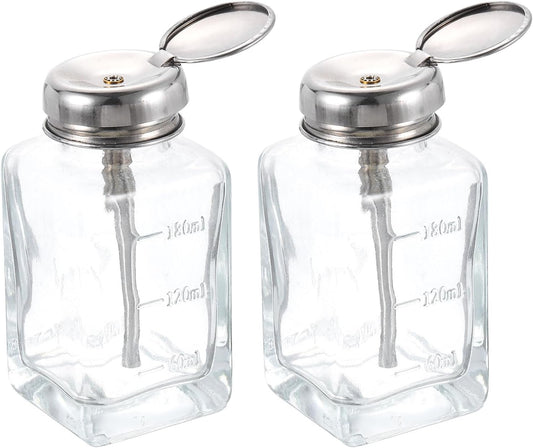 HARFINGTON 2pcs Solvent Alcohol Dispensers 180ml(6.1oz) Conical Push Down Liquid Dispenser Pump Bottle with Stainless Steel Tube and Copper Core for Acetone Polish Remover