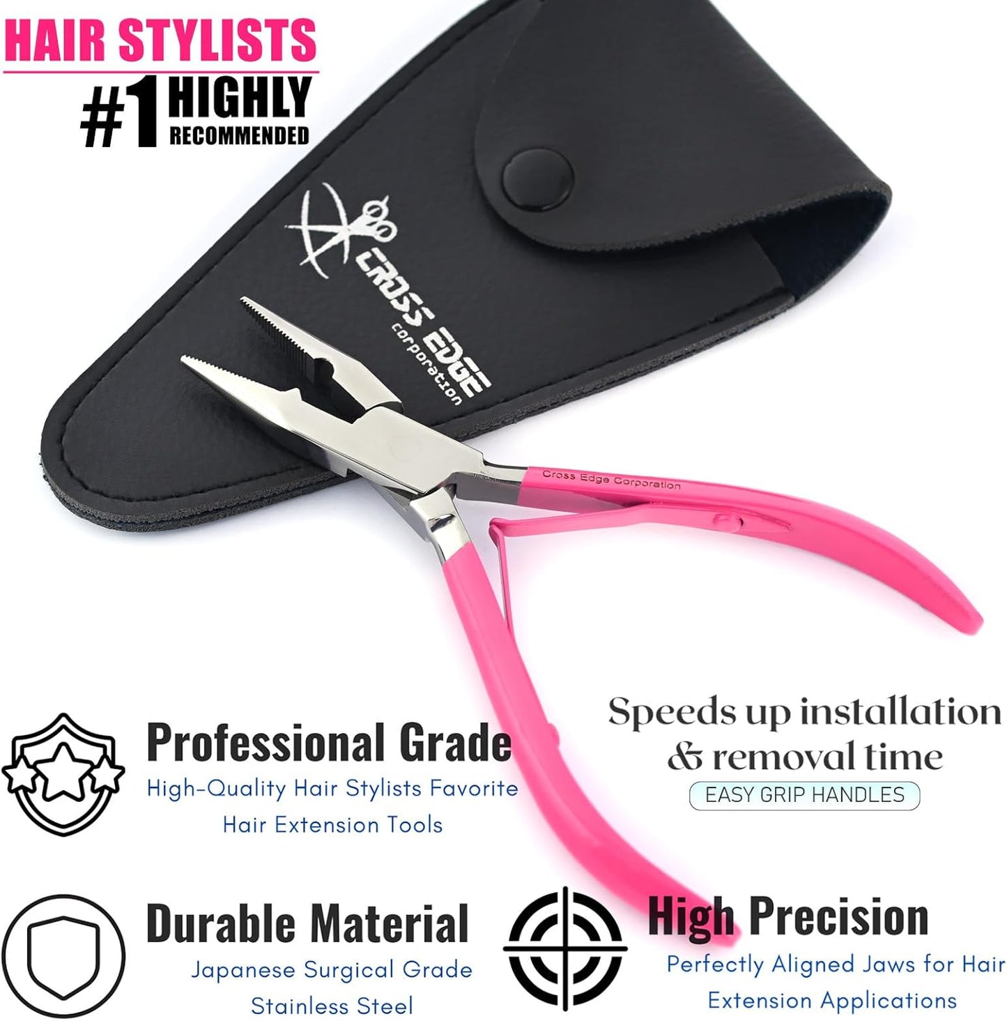 Cross Edge Multifunctional Hair Extension Pliers for Micro Ring Hair Extensions Opener and Remover - Pink Handles