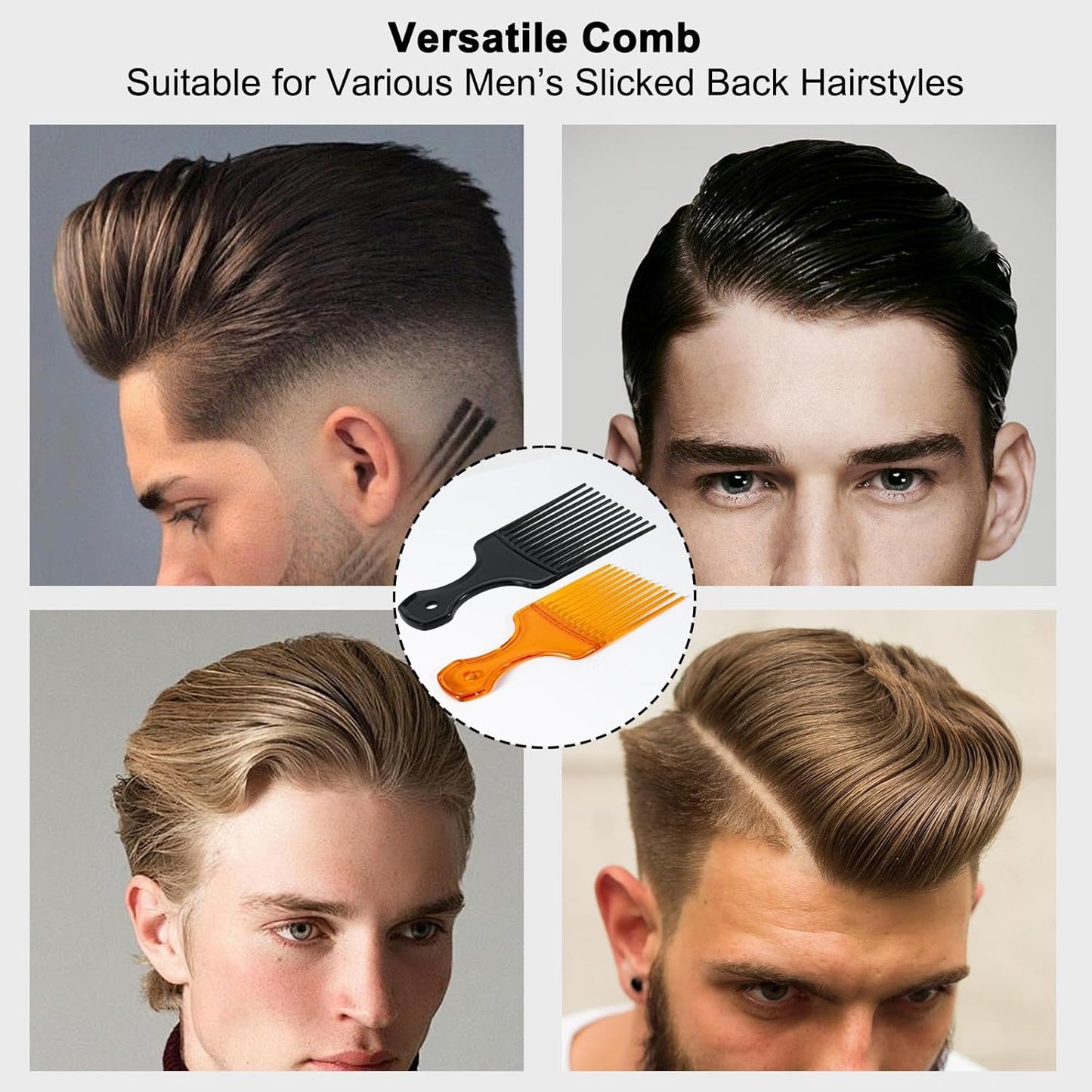 SIMPOR 2 Pcs Hair Pick Comb Wide Tooth Lift for Hair Styling Detangling Plastic Afro Pick for Women Men (Clear Orange, Black)