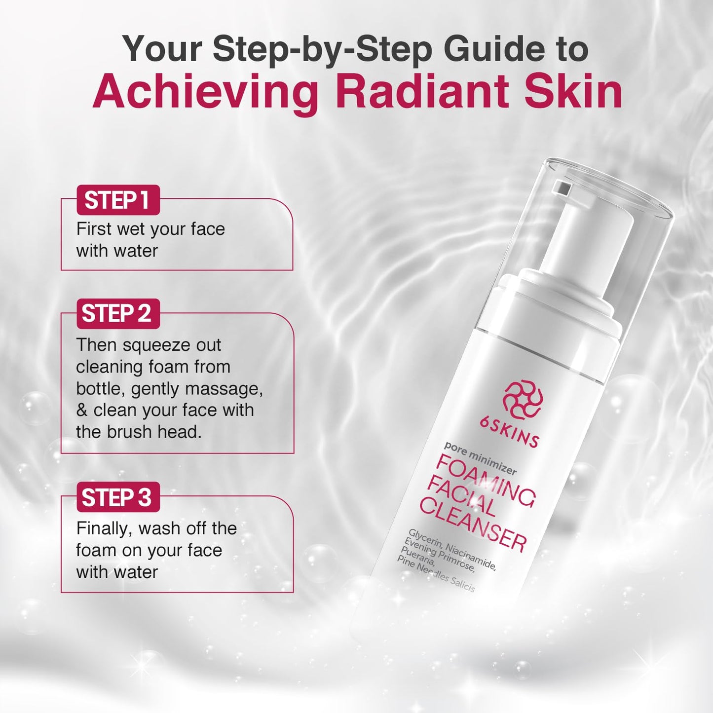 6SKINS® Pore Minimizer Foaming Facial Cleanser – Exfoliating Face Wash with Anti-Sebum P, Niacinamide & Evening Primrose | Gentle Hydrating Korean Face Wash for All Skin Types | 5.07 fl oz