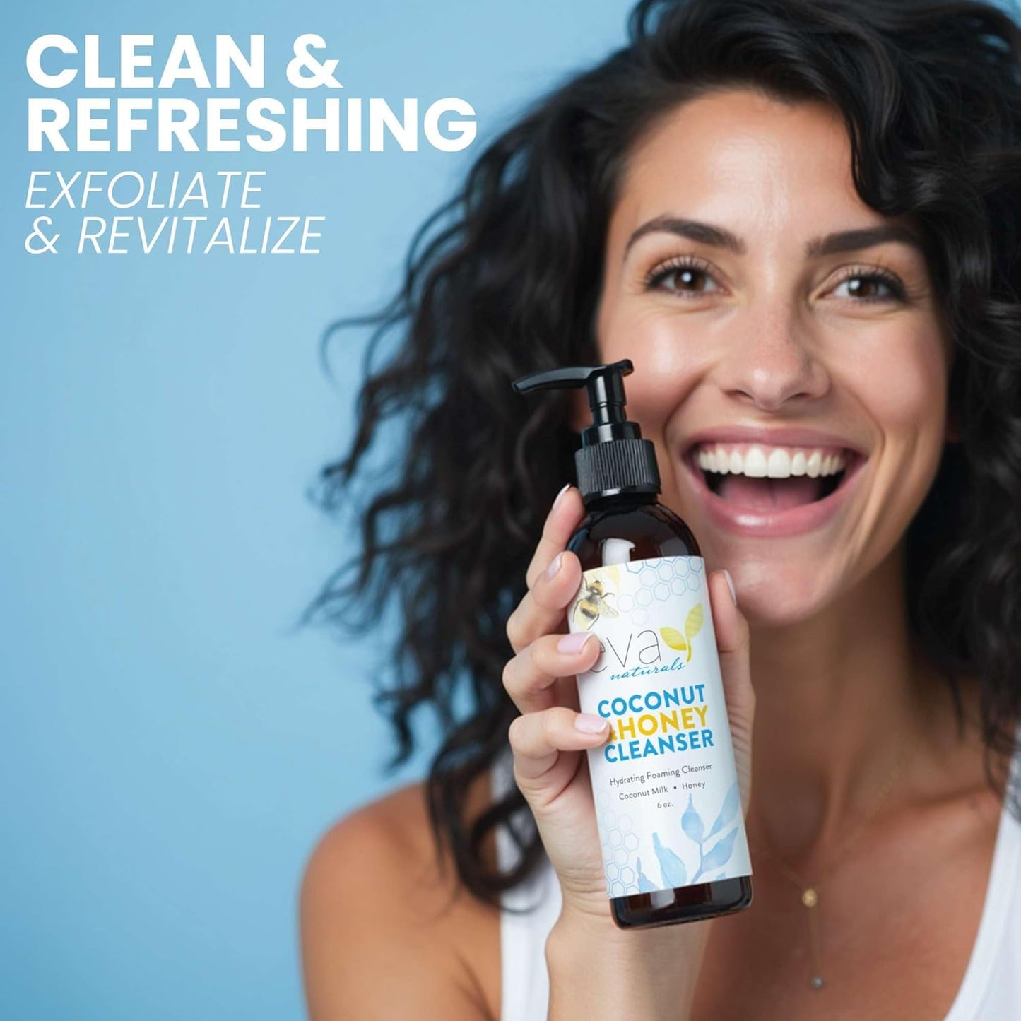 Eva Naturals Coconut & Honey Foaming Face Wash – Gentle Hydrating Facial Cleanser for Sensitive & Aging Skin – Removes Makeup, Dirt & Oil – Soothing Aloe & Royal Jelly – 6 Fl Oz