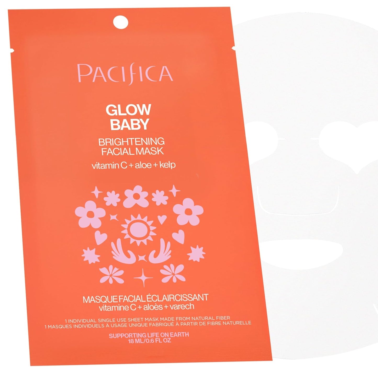 Pacifica Sheet Face Mask - 12 Pack - Glow Baby Brightening Facial Mask w/Vitamin C, Aloe & Kelp – Cooling Mask for Dark Spots & Fine Lines - Clean Beauty Vegan & Cruelty-Free Dermatologist Tested