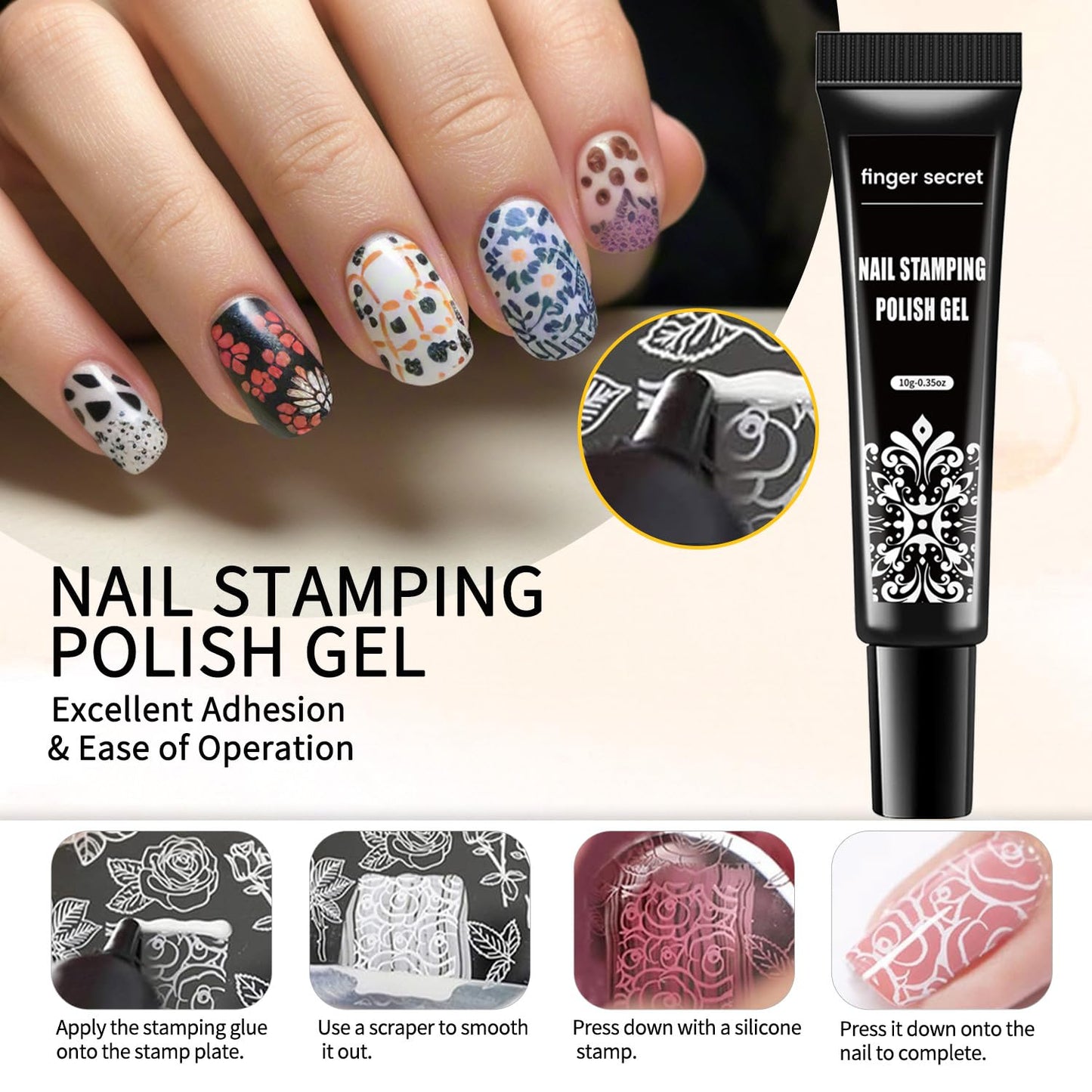 Nail Stamping Gel Polish Kit 4 Colors Nail Stamping Polish Gel Unleash Your Creativity with Our Stamping Gel Polish Nail Art Kit Ideal for Home User and Nail Salon SET4（Pink,Green, Silver, Purple）