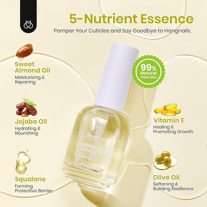 Beetles Cuticle Oil for Nail 15ml Almond Fragrance Care with Jojoba Oil & Vitamin E Nail Growth and Repairs Cuticles, Natural Sweet Almond Nourish Skin Salon Gifts for Women