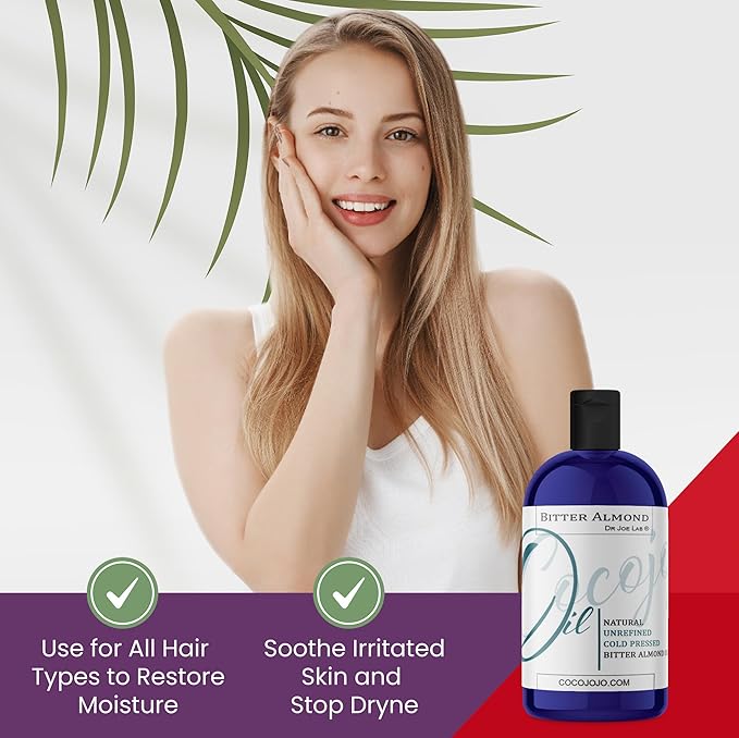 Dr Joe Lab Bitter Almond Oil - 16 oz - Pure Natural Sourced Non-GMO Bulk Carrier Oil - for Skin, Hair, Body, Nails, Face, Arms & Legs - Hydrates, Nourishes, Moisturizes
