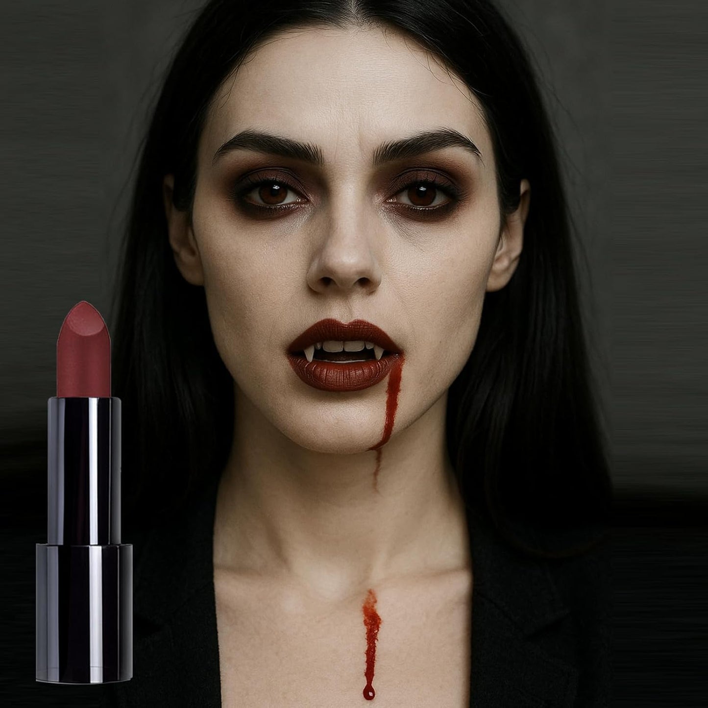 BOBISUKA Halloween Vampire Makeup Kit with Fake Blood, Red Brown Lipstick, 3 Pairs Vampire Teeth, Horror Cosplay Costume Accessories for Halloween, Vampire, Costume Party